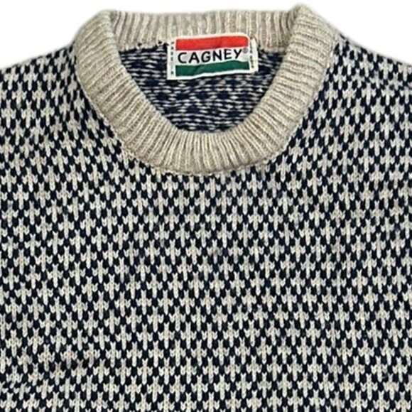 Vintage Wool Sweater Made in Hong Kong 80s Geometric Zig Zag Knit Retro Menswear - Picture 3 of 5